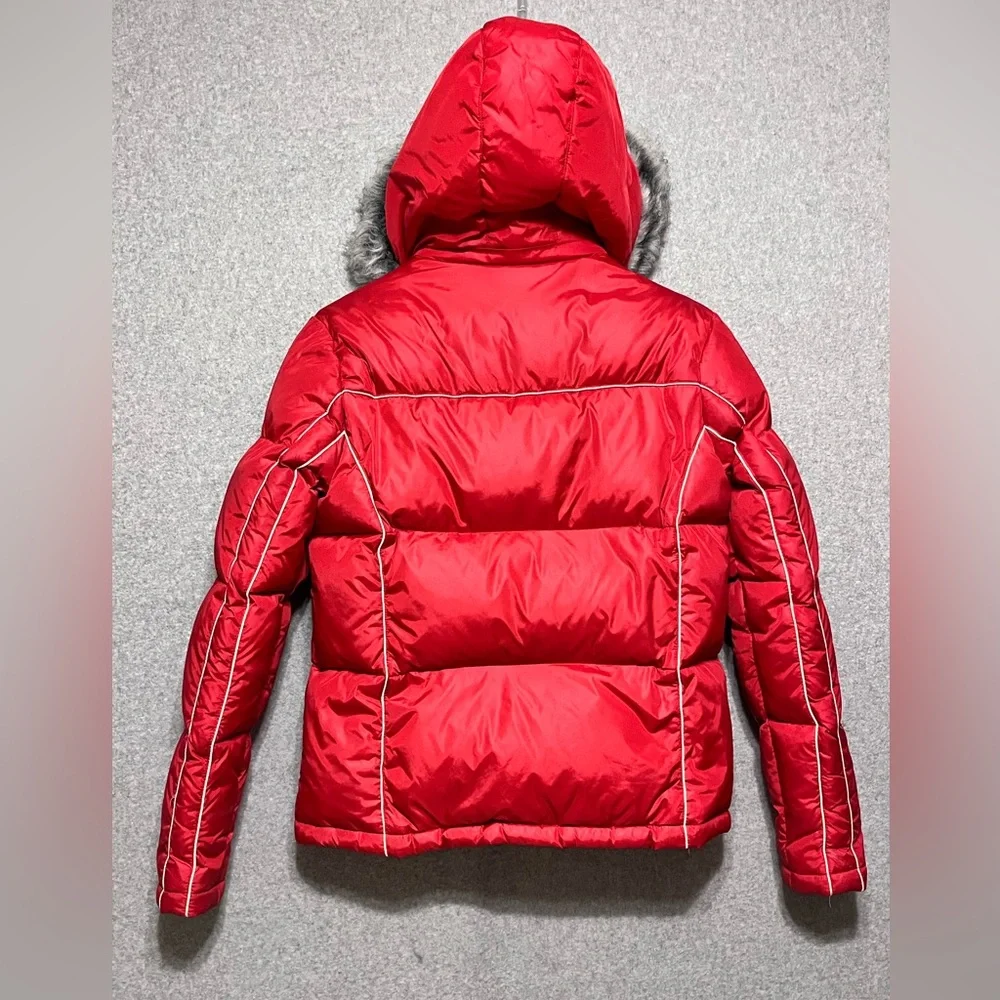Red Down Fleece Jacket Coat Southpole Hooded Ski Teen Small Women XS VTG Y2K
